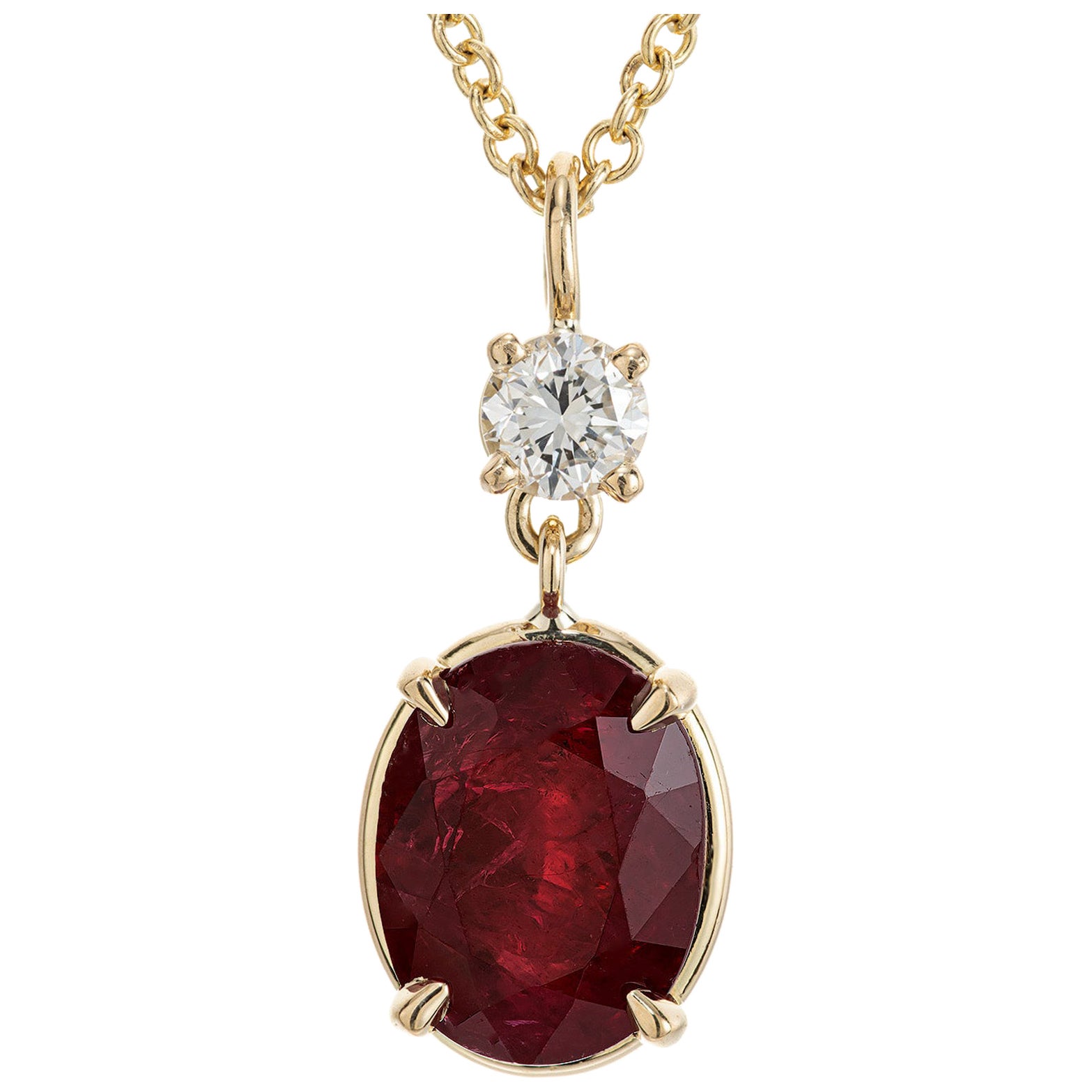 Peter Suchy GIA Certified 2.72 Carat Ruby Diamond Yellow Gold Pendant Necklace