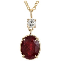 Peter Suchy GIA Certified 2.72 Carat Ruby Diamond Yellow Gold Pendant Necklace