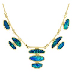 Petra Class Vivid Blue Electric Australian Opal Doublet Gold Segments Necklace