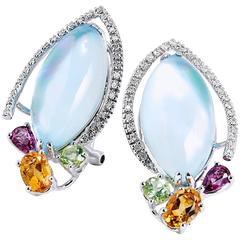 Topaz over Mother of Pearl Gold Earrings