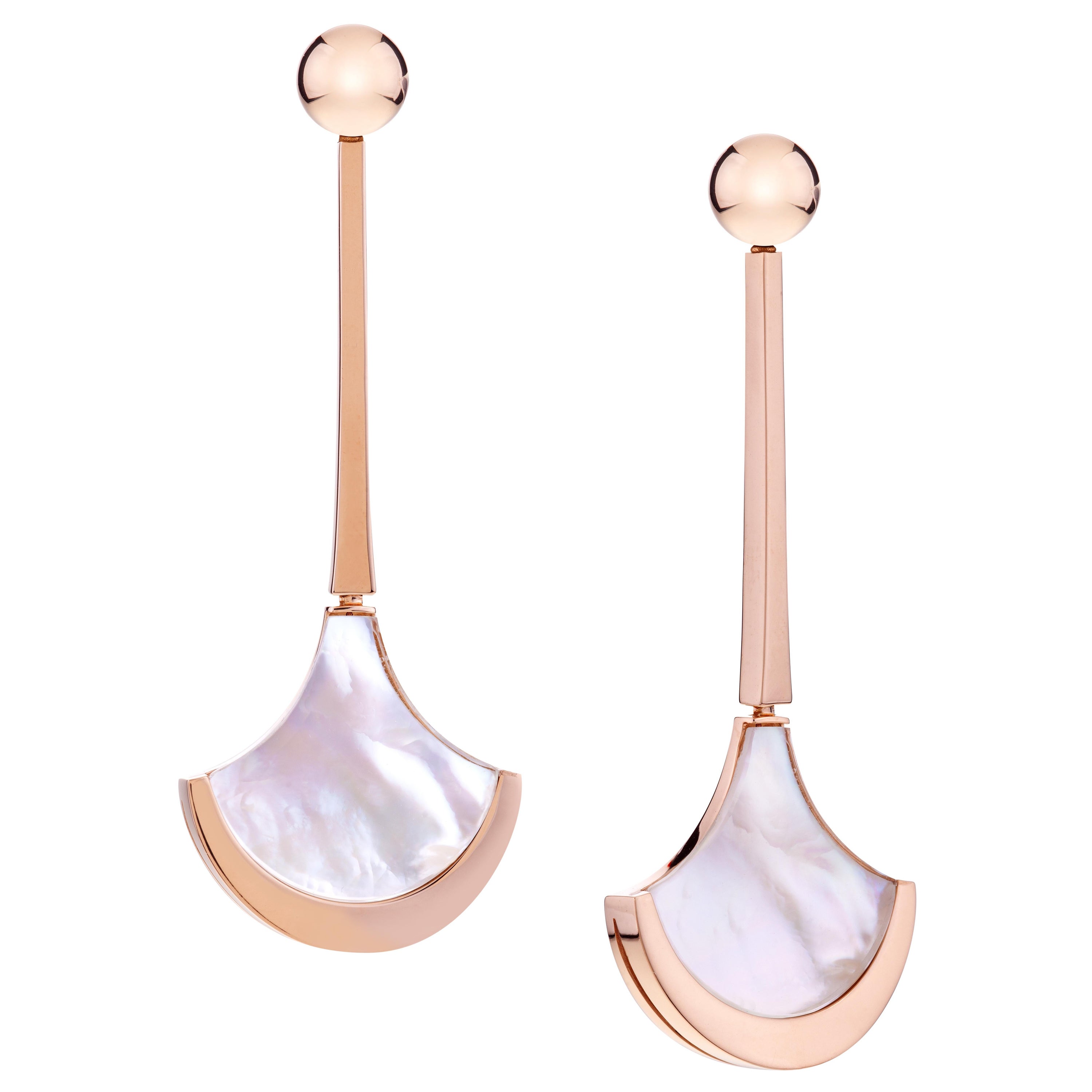 Earrings Rose Gold with Fan Shaped Mother of Pearl For Sale