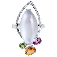 Topaz over Mother of Pearl Diamond Gold Ring