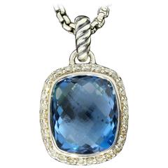 David Yurman Blue Topaz Diamond Sterling Silver Noblesse Pendant Necklace