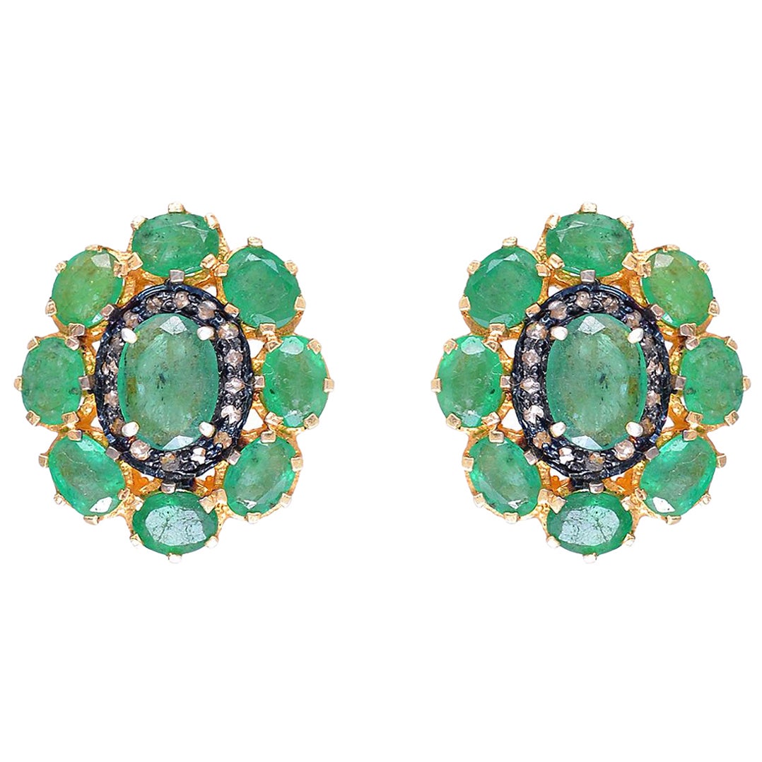 925 Sterling Silver 0.21cts Diamond & 5.11cts Emerald Earring