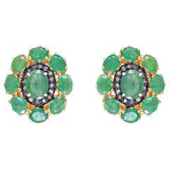 925 Sterling Silver 0.21cts Diamond & 5.11cts Emerald Earring
