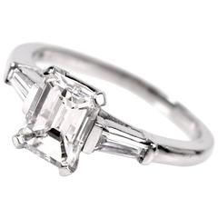 Classic Emerald Cut Diamond Baguette Platinum Engagement Ring