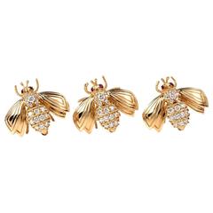 Tiffany & Co. Three Ruby Diamond Gold Bee Pins