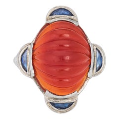 Vintage Art Deco Fluted Carnelian Sapphire Ring Dome Cocktail Jewelry