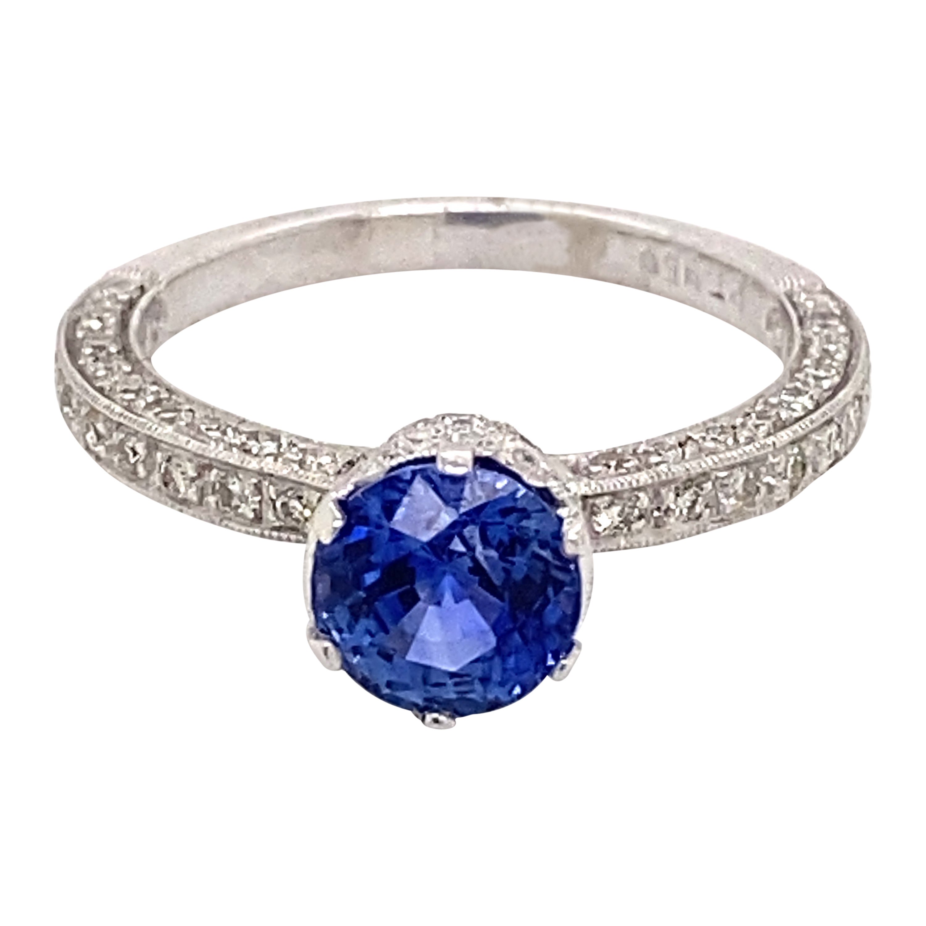 Art Deco Stil 1,99 Karat Ceylon Saphir & Diamant Ring 18 Karat Weißgold