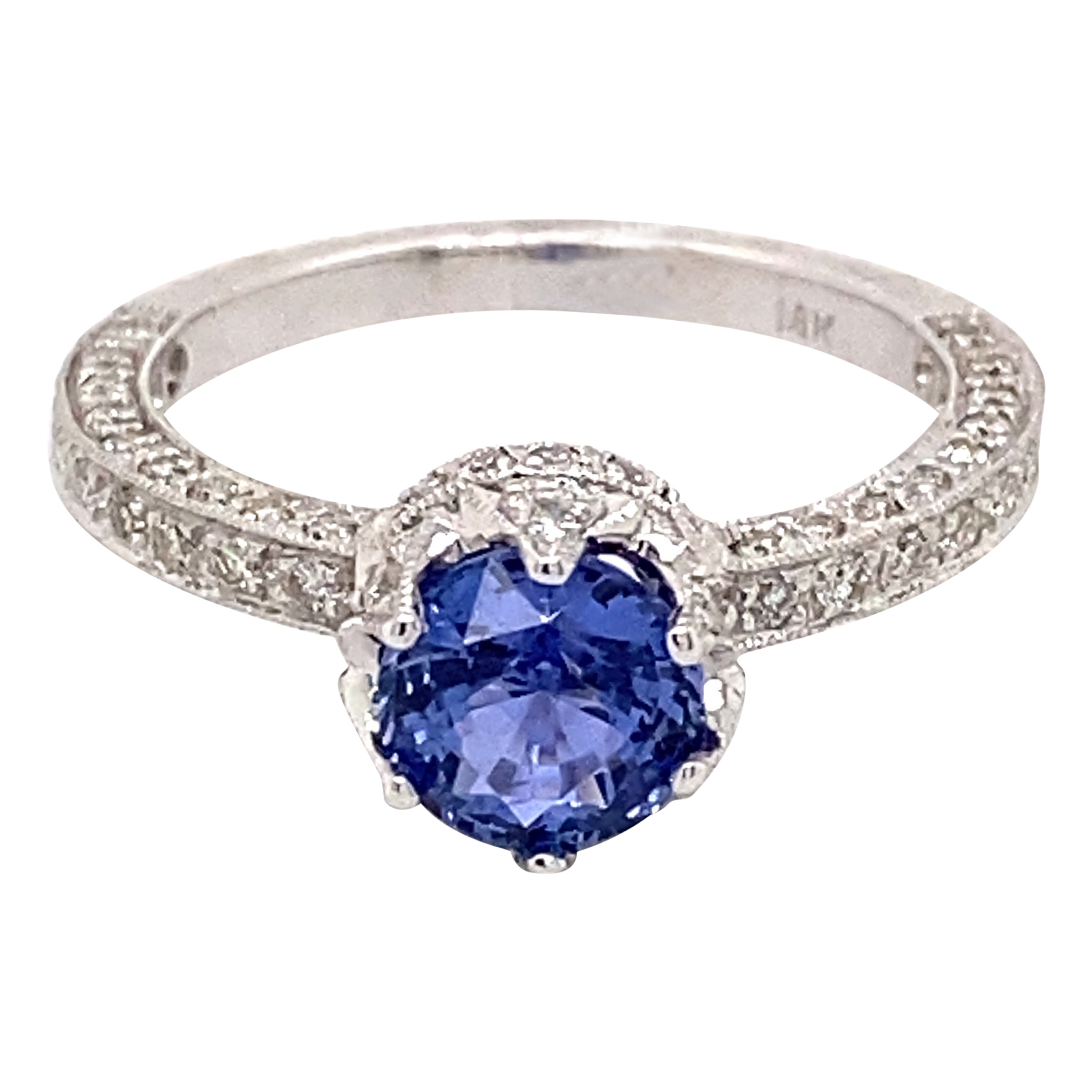 Art Deco Style 1.91ctt Ceylon Sapphire & Diamond Ring 18 Karat White Gold For Sale