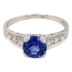 Art Deco Style 1.59ctt Ceylon Sapphire & Diamond Ring 18 Karat White Gold