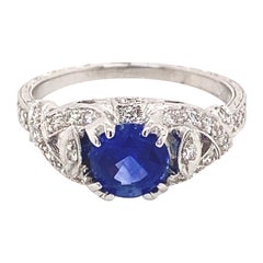 Art Deco Style 1.82ctt Ceylon Sapphire & Diamond Ring 18 Karat White Gold