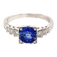 Art Deco Style 1.37ctt Ceylon Sapphire & Diamond Ring 18 Karat White Gold