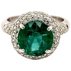 4.62ctt Carat Round Emerald with Diamond Pave Halo Ring 18k White Gold