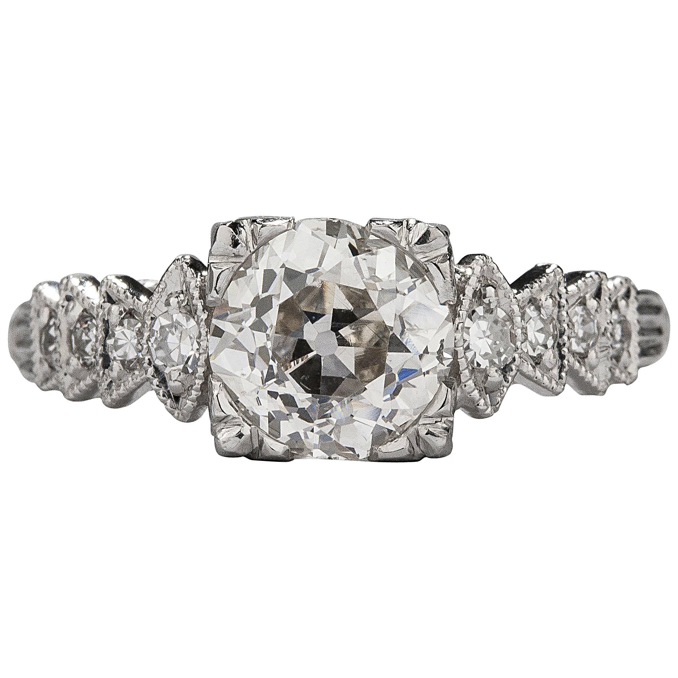 .93 Carat Old European Cut Diamond Platinum Ring For Sale