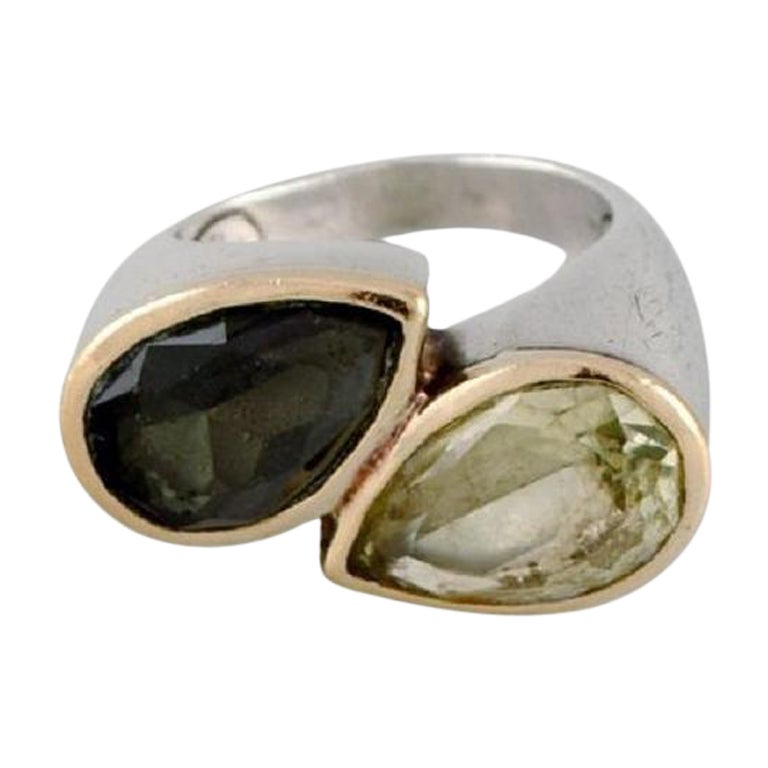 Daniel Swarovski, Paris, Large Ring in Silver and 18 Carat Gold, Late 20th C For Sale