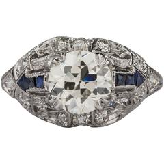 Art Deco 1.38ct Diamond and Sapphire Ring