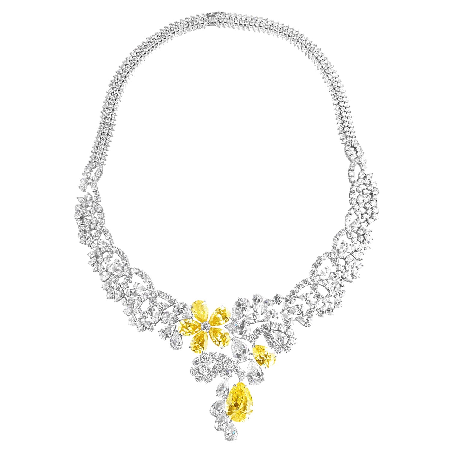 Juwelina Paris Coeur de Fleur Necklace Lab Created Stone in 925 Sterling  Silver For Sale at 1stDibs