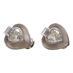 Bulgari Heart Shape Diamond Rock Crystal Platinum Ear Clips