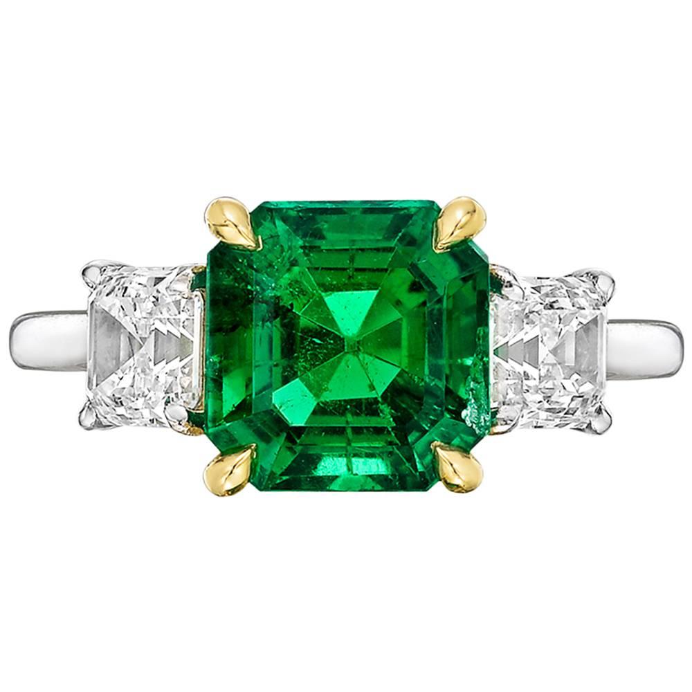 Betteridge 2.42 Carat GIA Cert Colombian Emerald Diamond Gold Platinum Ring