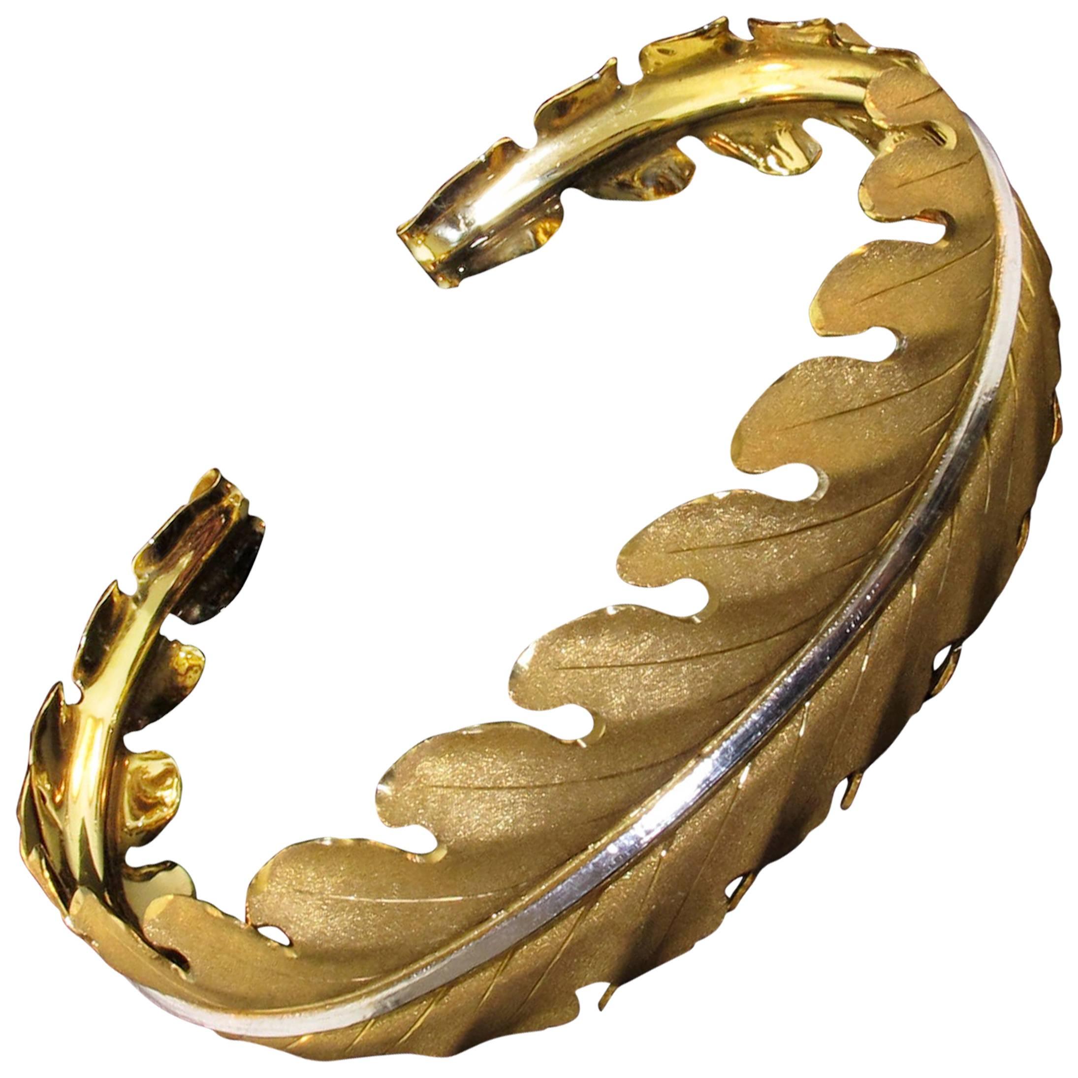 Buccellati Two Color Gold Leaf Motif Cuff Bracelet