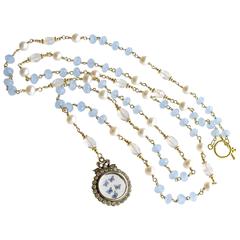Butterfly Kaleidoscope Victorian Locket Blue Chalcedony Scorolite Necklace 1