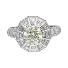 Fancy Yellow Diamond and Baguette Diamond 4.32ct. Ring in 18K White Gold