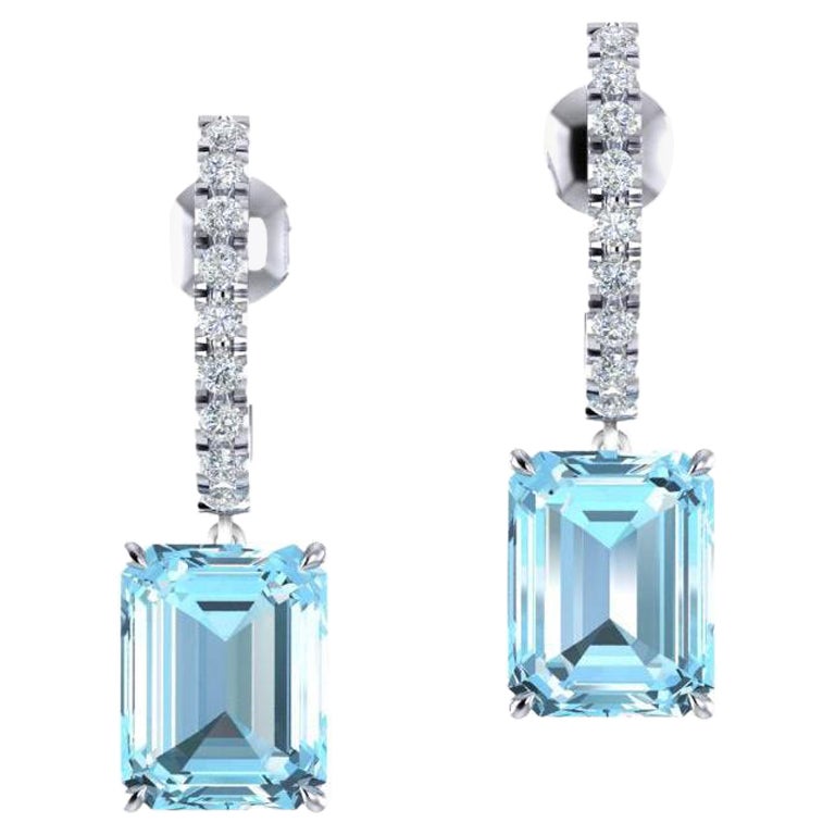 FERRUCCI 5 Carats Emerald Cut Aquamarine and Diamonds Platinum Earrings