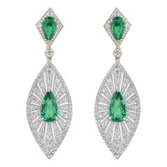 Art Deco Style 4.82 Ct. T.W Pear Emerald Diamond Drop Earrings