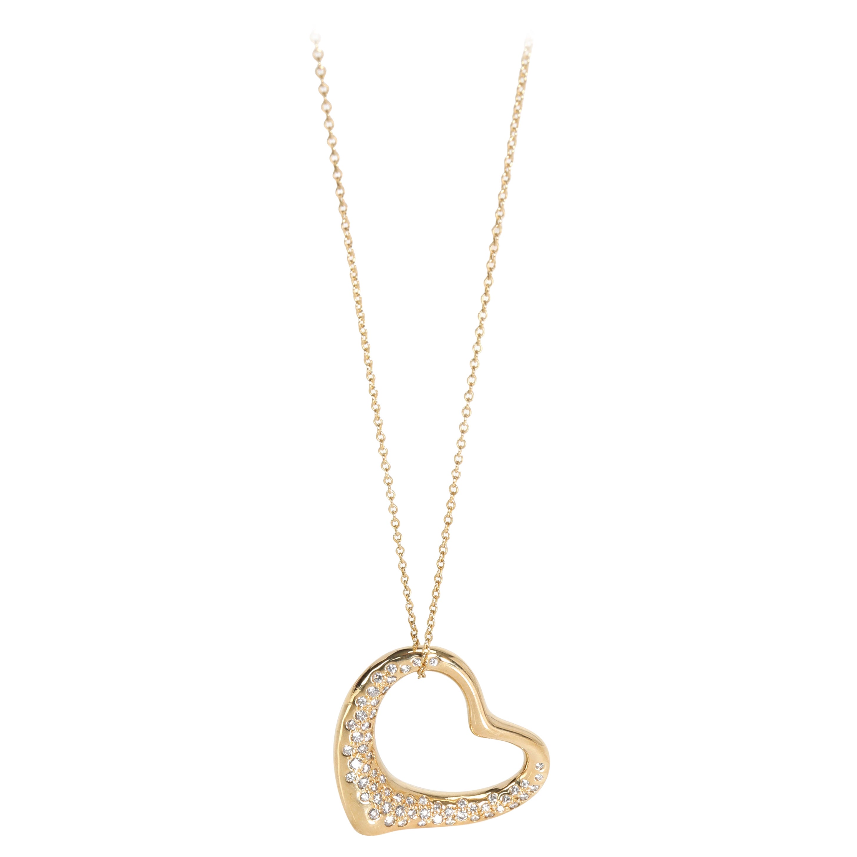 Tiffany & Co. Elsa Peretti Pendentif en forme de cœur ouvert en or jaune 18 carats avec diamants 1 carat en vente