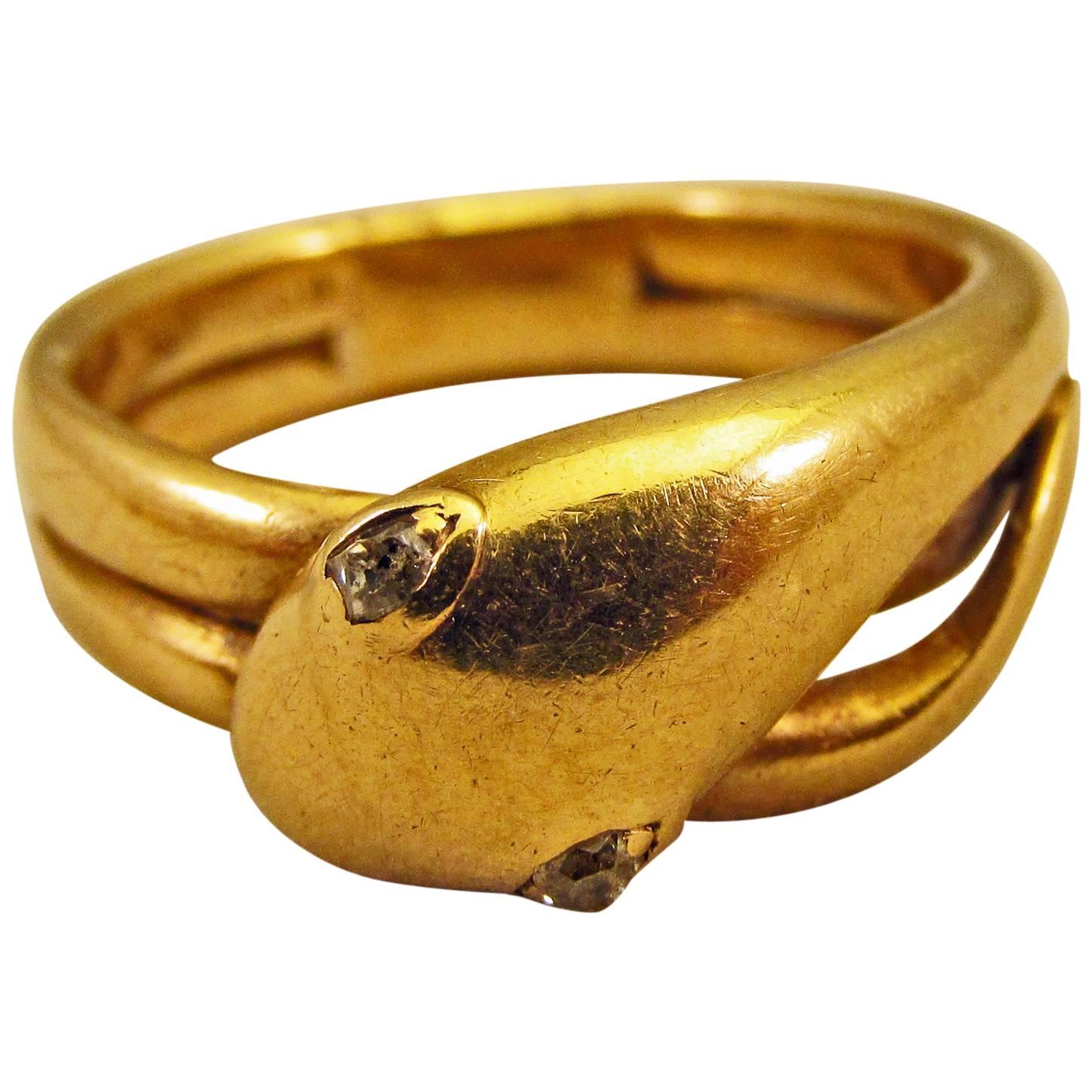 Antique Diamond Gold Snake Ring