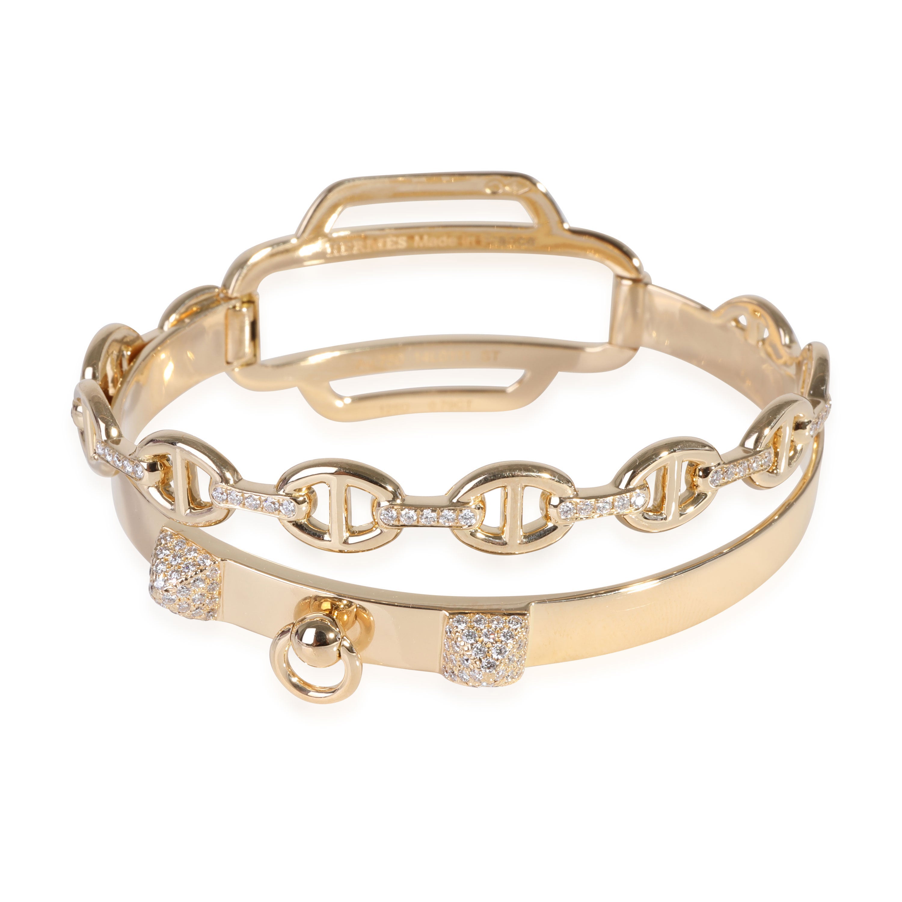 Hermès Collier De Chien Diamond Bracelet in 18k Yellow Gold 0.79 CTW For Sale