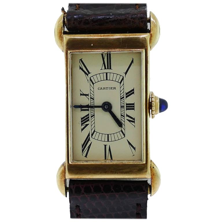 Vintage Cartier Rectangular 18k Yellow Gold Watch W/ European Watch ...