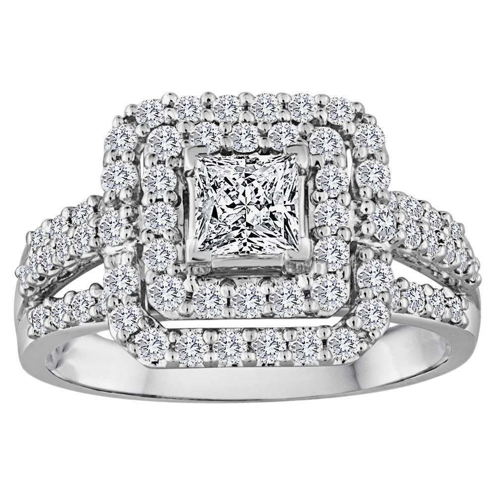 0.51 Carats Princess Cut Diamond Double Halo Gold Ring