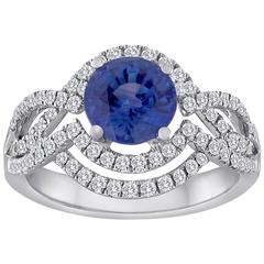 Certified 2.01 Carat Round Blue Sapphire Diamond Double Halo Ring 3