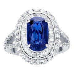 Nigaam 3.96 Ct. T.W Blue Sapphire Cocktail Ring with Diamond in 18k White Gold