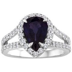 Certified 2.02 Carat Pear Blue Sapphire Diamond Halo Ring 4