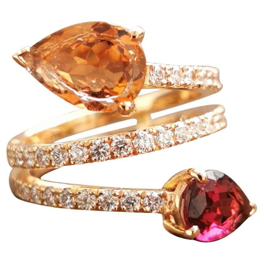 18K Rose Gold Duo Ring Set with Tourmalines and 0, 71 Cts of Diamonds