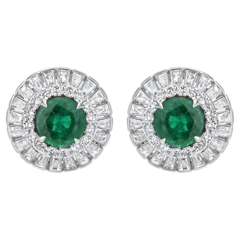 Front Back Double Sided Emerald Stud Earrings For Sale at 1stDibs