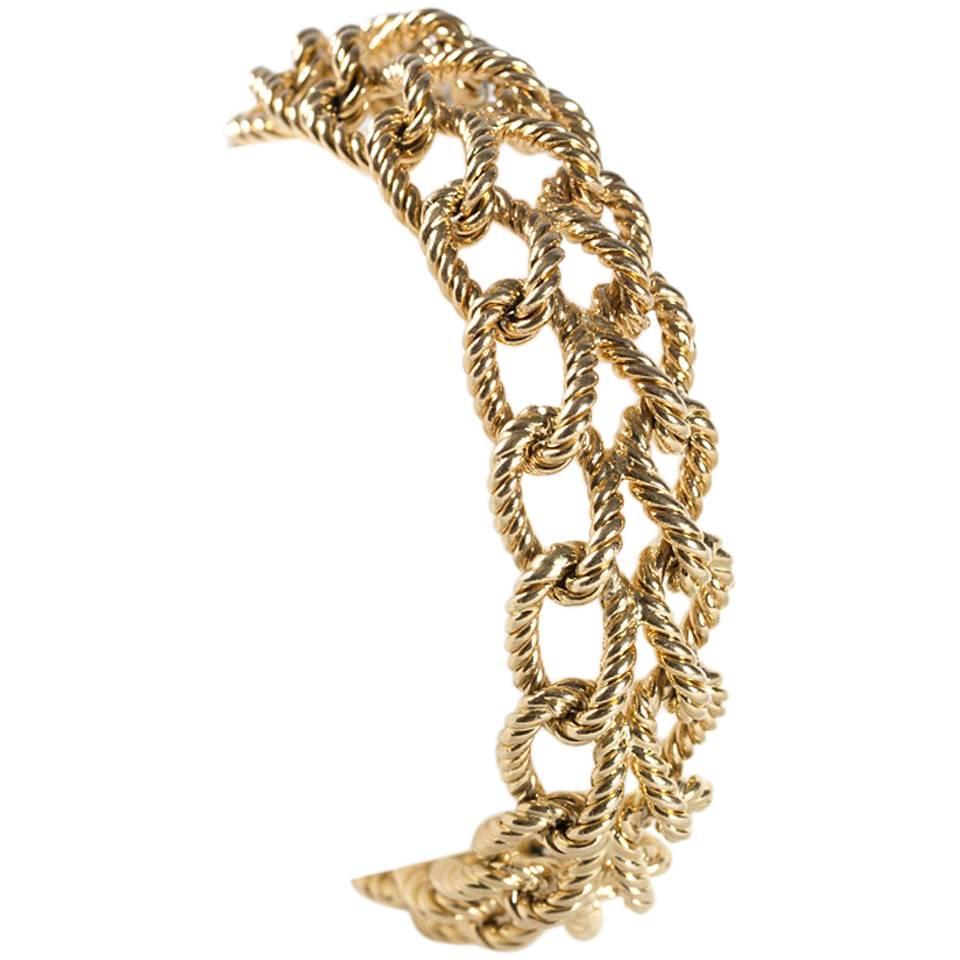 1950s Double Twisted Link Braided Gold Bracelet