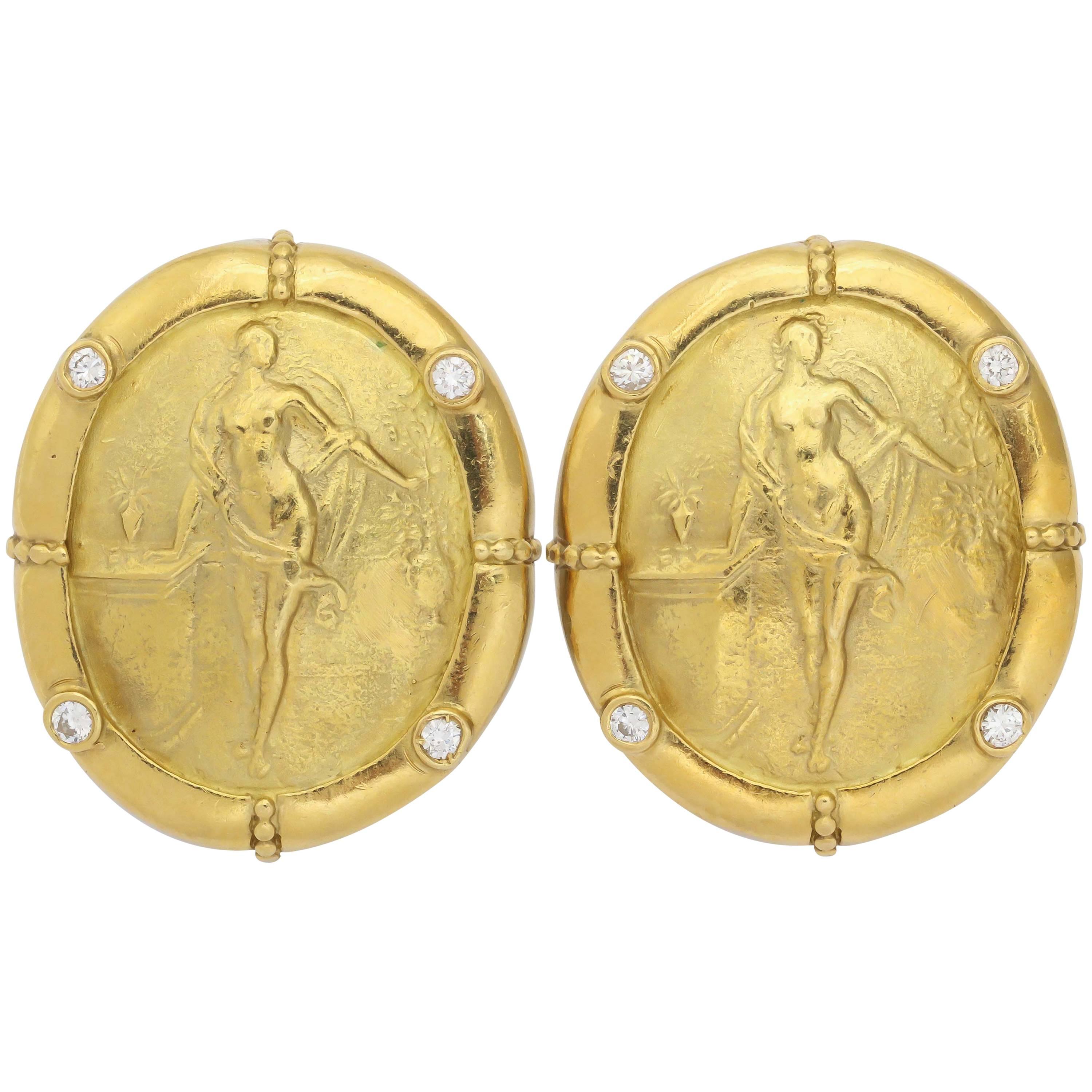 Diamond Gold Classical Oval Clip On Earrings