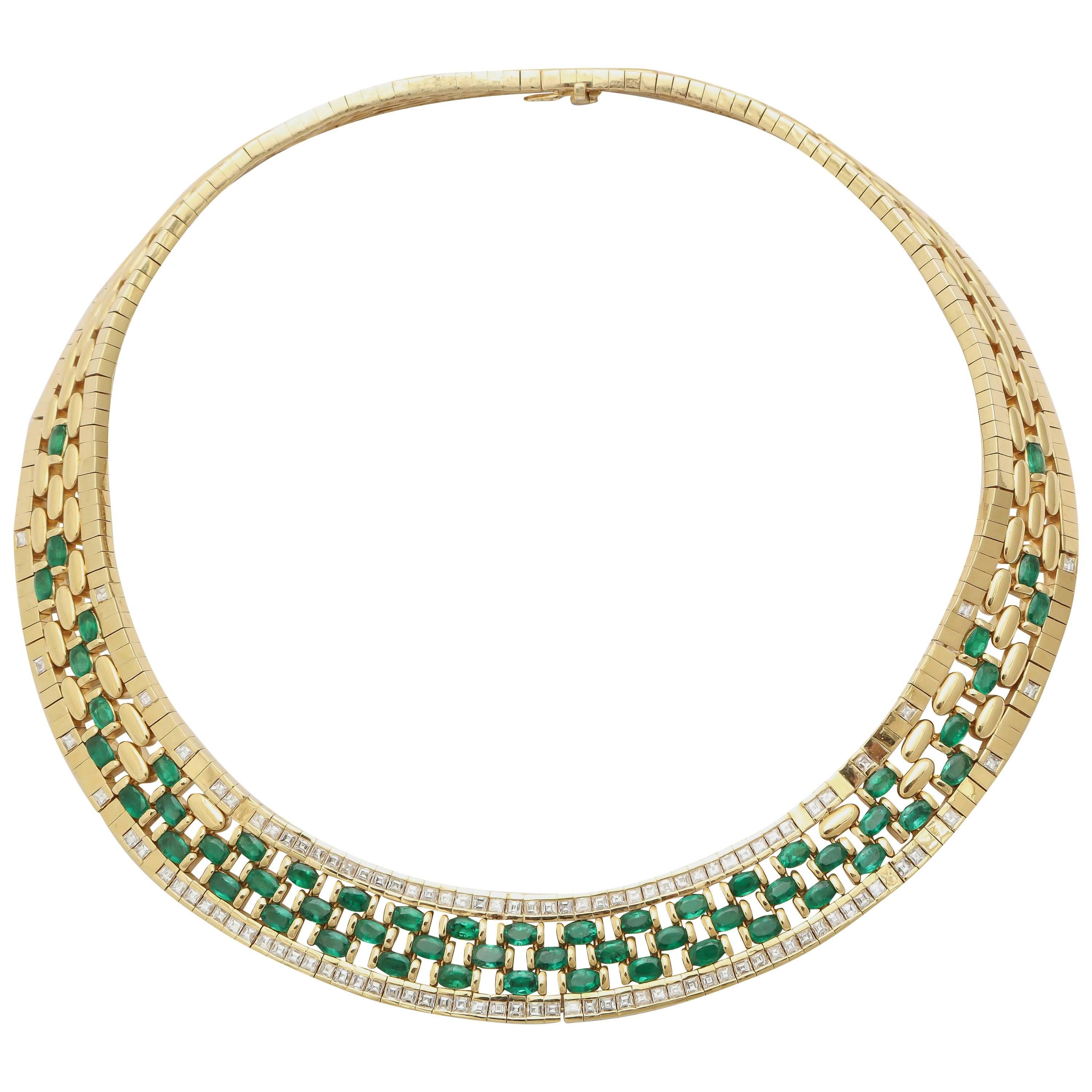 Emerald Diamond Gold Woven Necklace For Sale