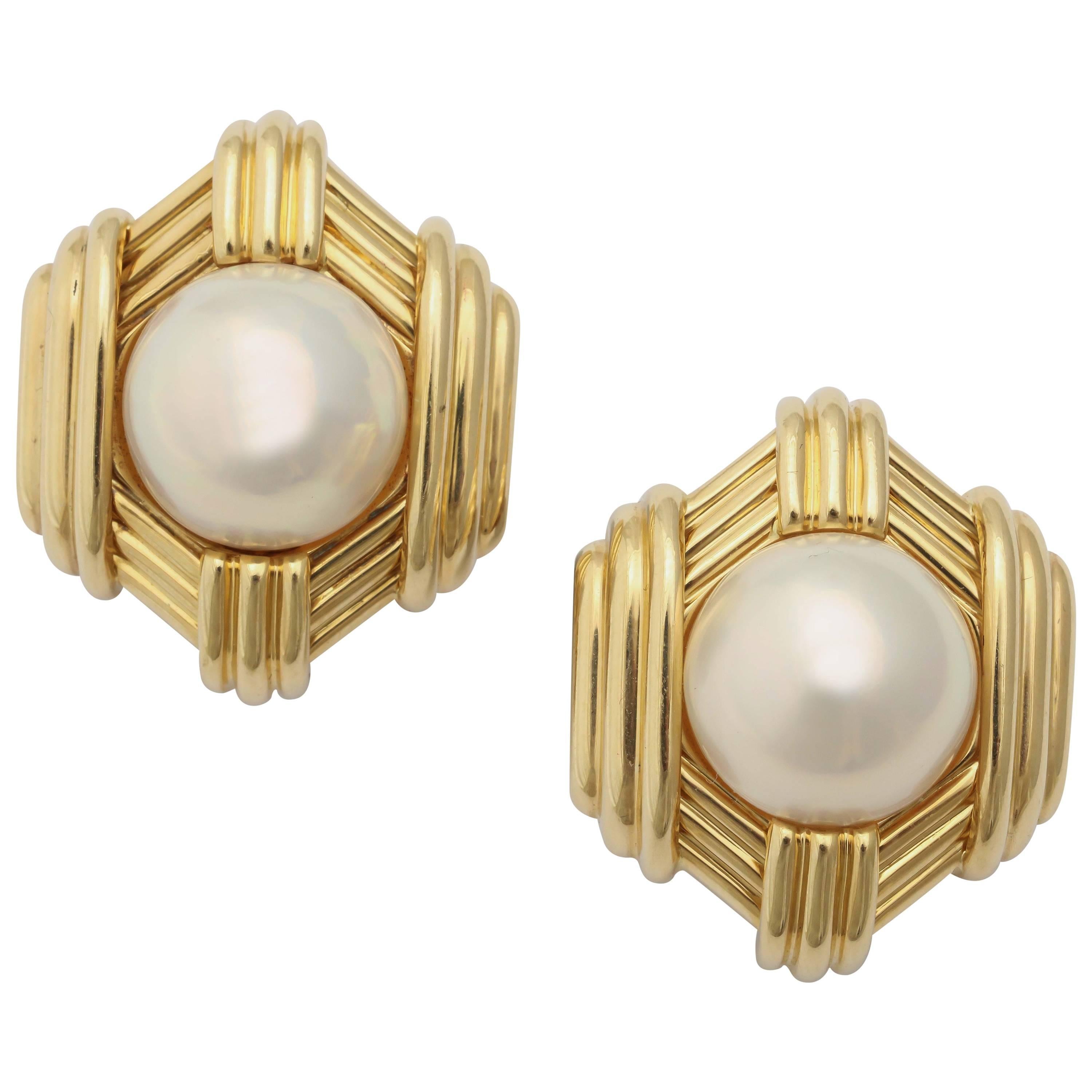 Mabe Pearl Gold Architectural Earrings