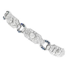 Armband aus Platin mit 6,21 Karat Diamanten und Saphiren im Art déco-Stil