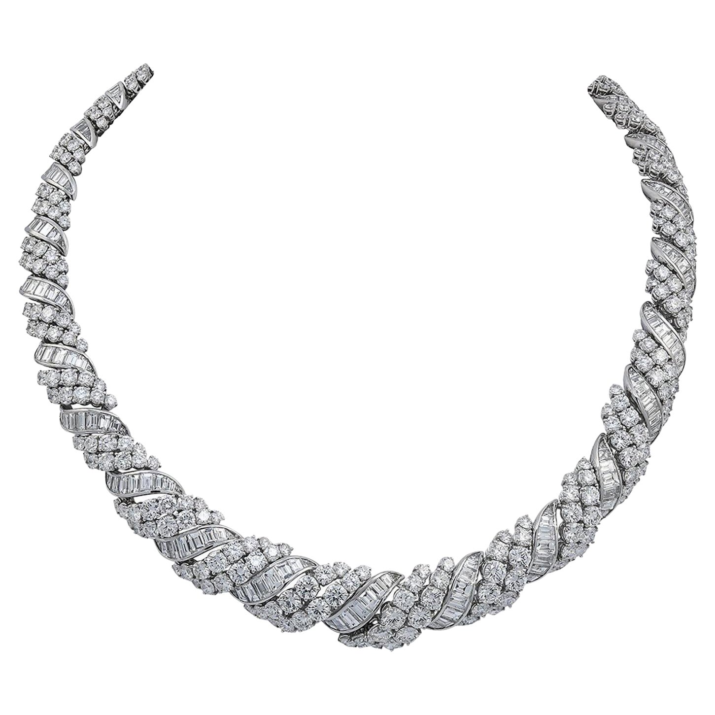 60 Carat Diamond Platinum Scroll Necklace For Sale