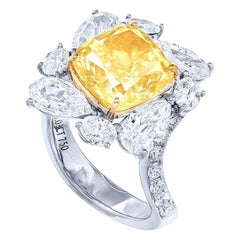Emilio Jewelry GIA Certified 5 Carat Fancy Yellow Diamond Ring 