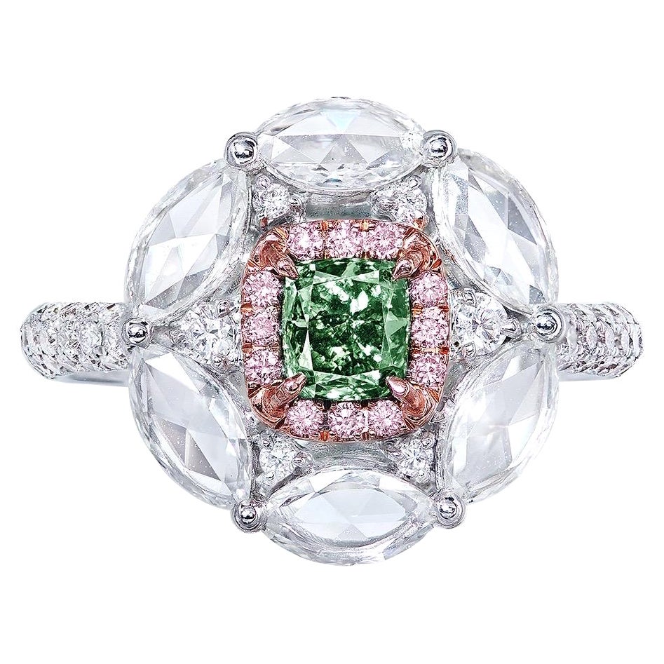 Emilio Jewelry GIA Certified Fancy Deep Green Diamond Ring  For Sale