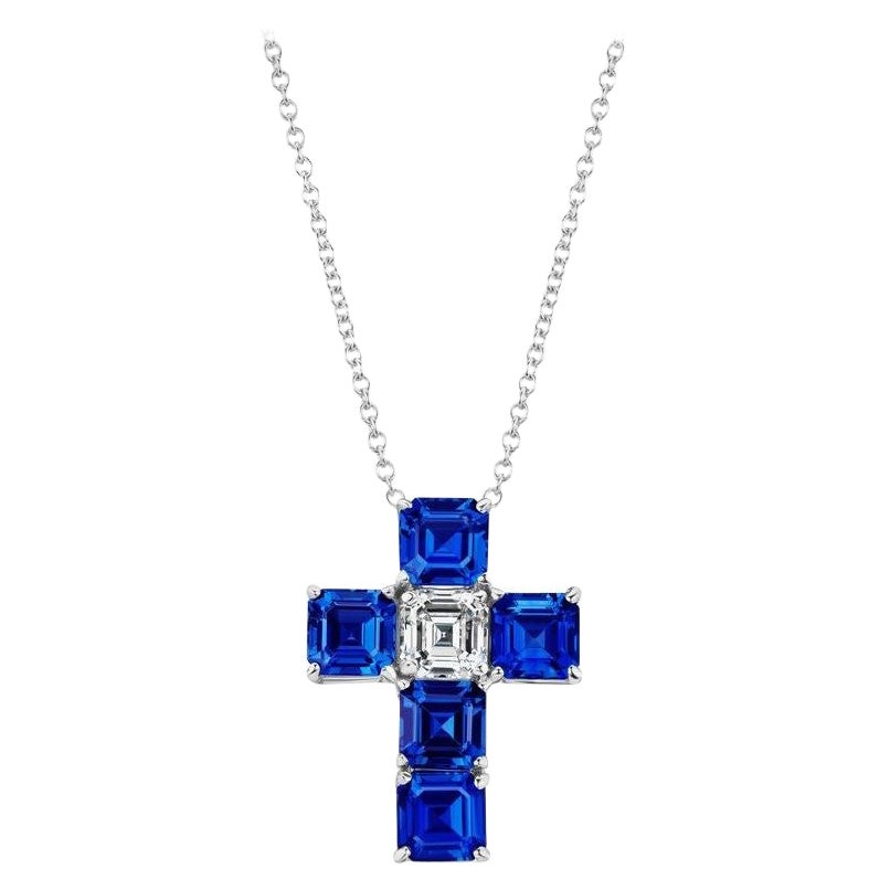 4.75 Carat Sapphire and Cushion Cut Diamond Cross For Sale