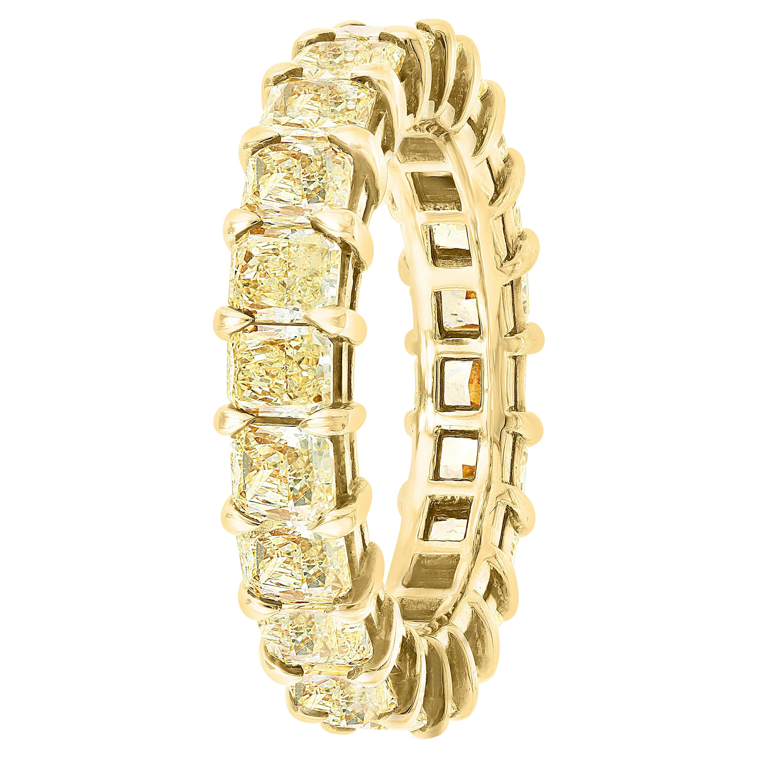 11.25 Carat Round Fancy Vivid Yellow Diamond Eternity Band Ring For