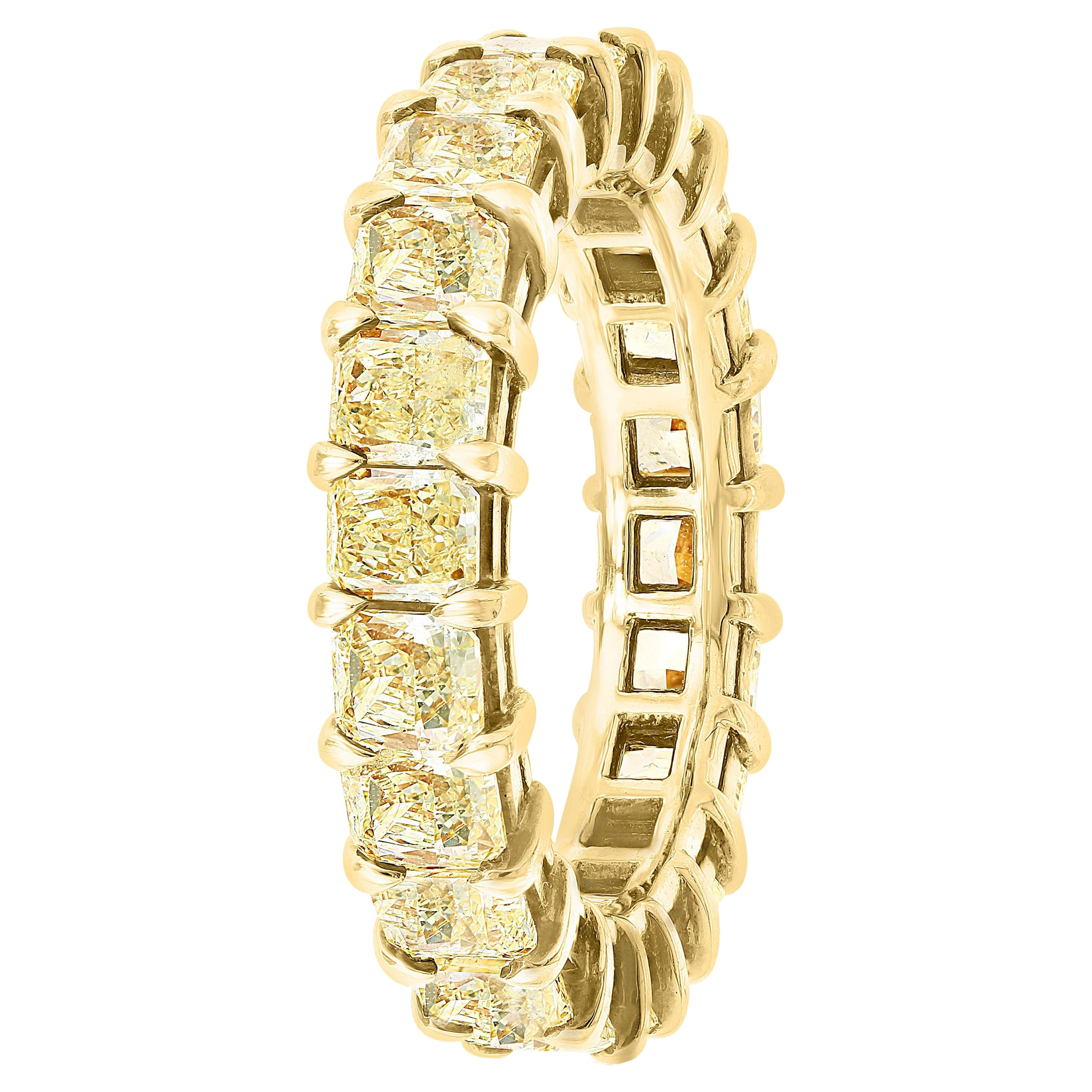 Auction - 3.89 Carat Radiant Fancy Yellow Diamond Eternity Band Ring For Sale